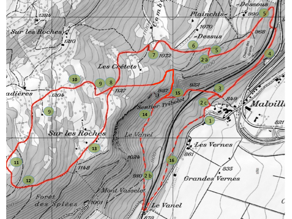 Carte du parcours didactique de Malvilliers
