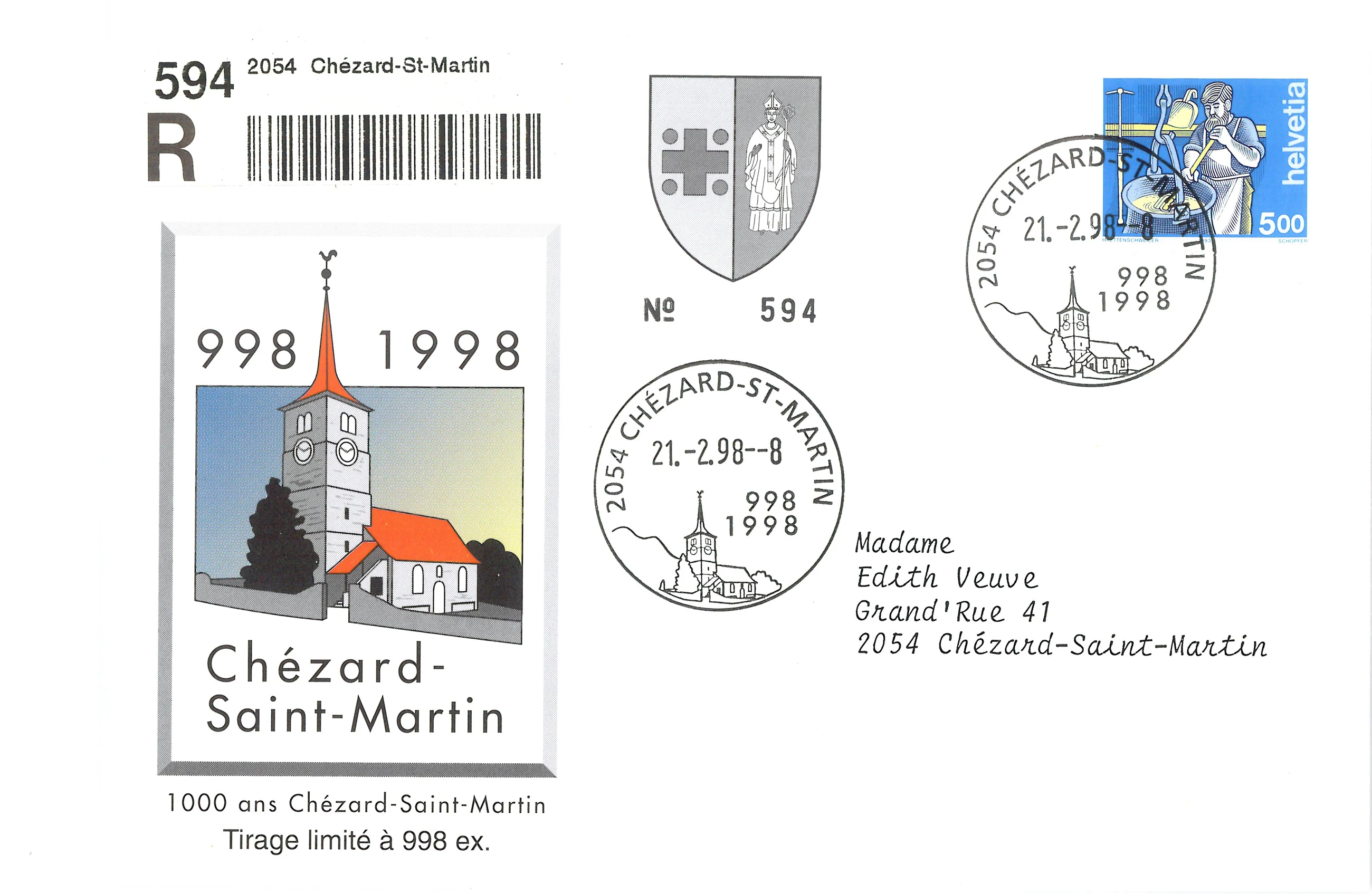 Enveloppe commémorative du Millième, 998–1998